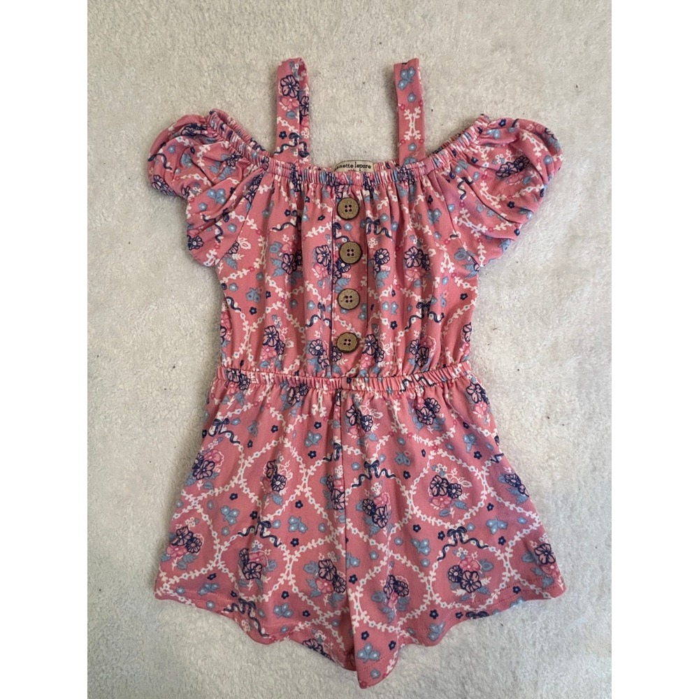 Nanette Lepore Girls Pink Floral Cold Shoulder Romper Size 2T Short Sleeve